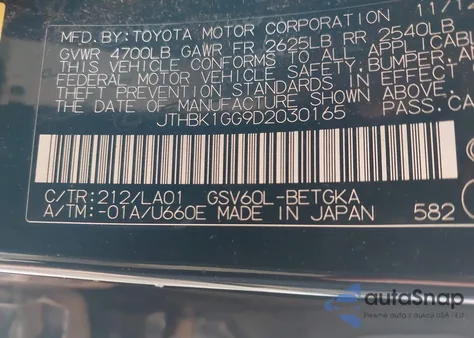 2013 Lexus Es 350 z USA, uszkodzony, nr VIN JTHBK1GG9D2030165